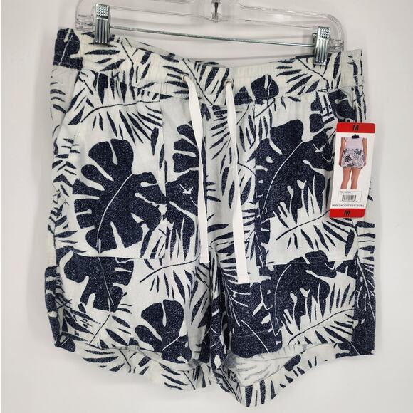 Nautica Blue & White Tropical Leaf Print Linen Blend Shorts Women’s Size Medium - Picture 10 of 11